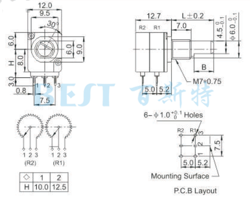 電位器RV1242GO參考圖紙 電位器RV1242GO參考圖紙